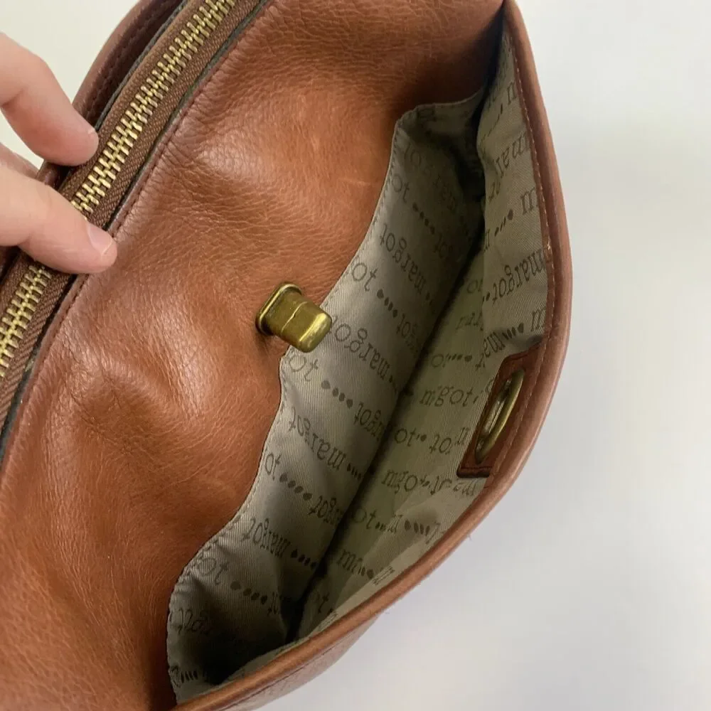 Margot Brown Leather Crossbody Top Handle Shoulder Purse Bag Turn Lock Pocket - Picture 8 of 14